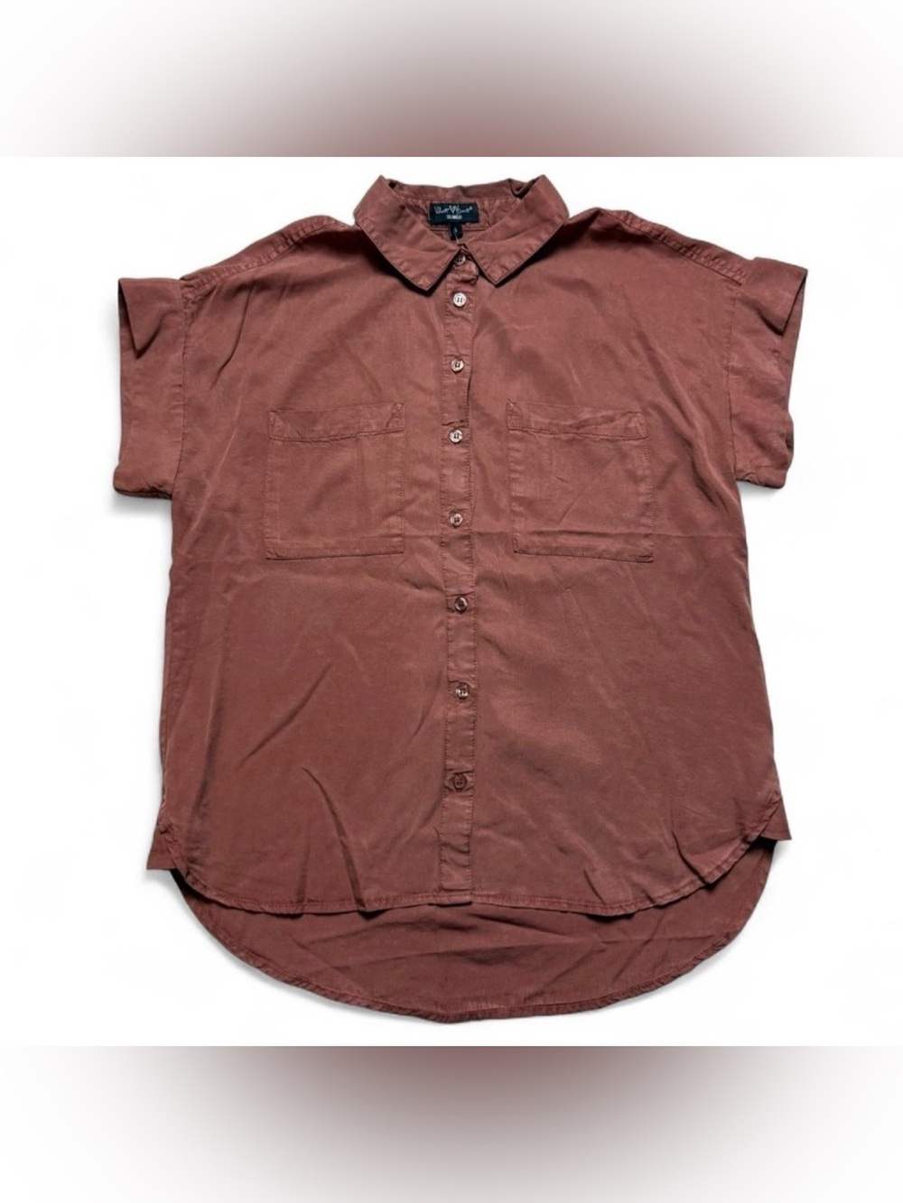 Velvet Heart Brown Short Sleeve Button Up Relaxed Fit Shirt Womens Size S NWT